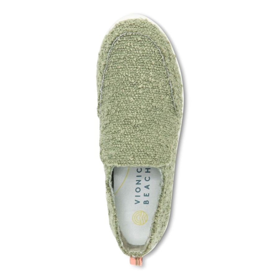 Army Green Boucle Vionic Beach Malibu Slip on Sneaker Boucle