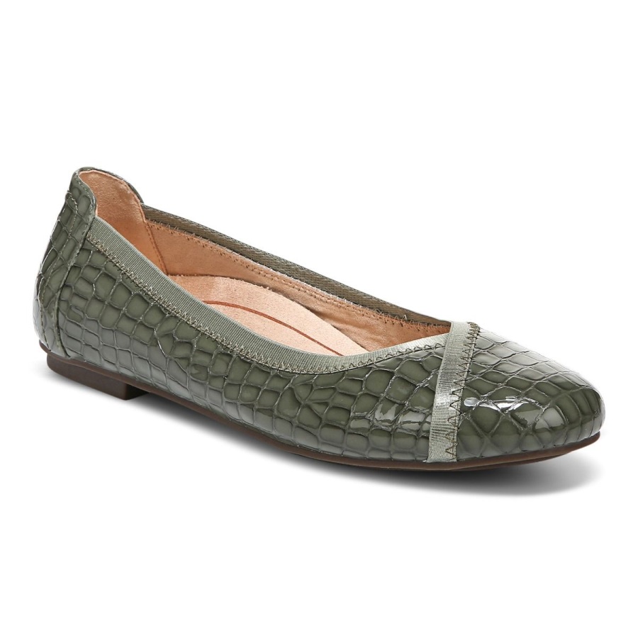Army Green Croc Vionic Caroll Ballet Flat