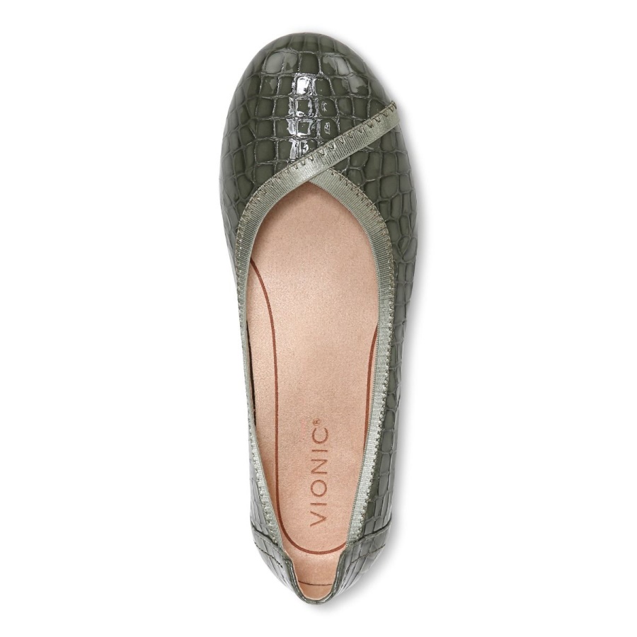 Army Green Croc Vionic Caroll Ballet Flat