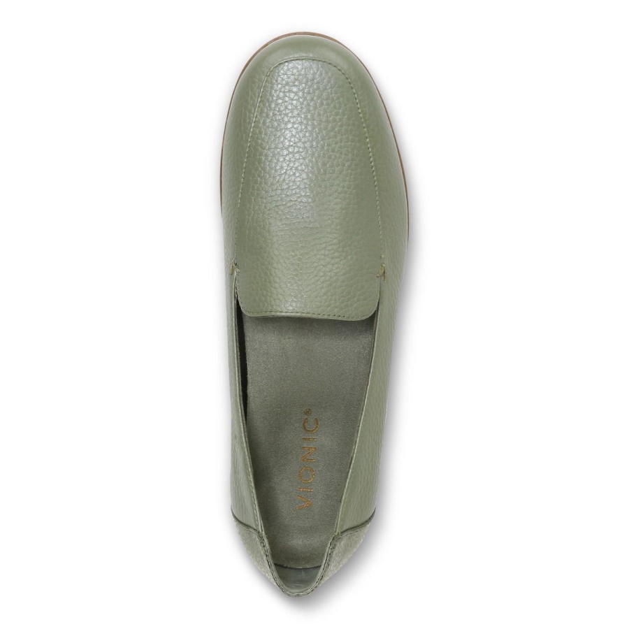 Army Green Leather Elora Loafer Vionic