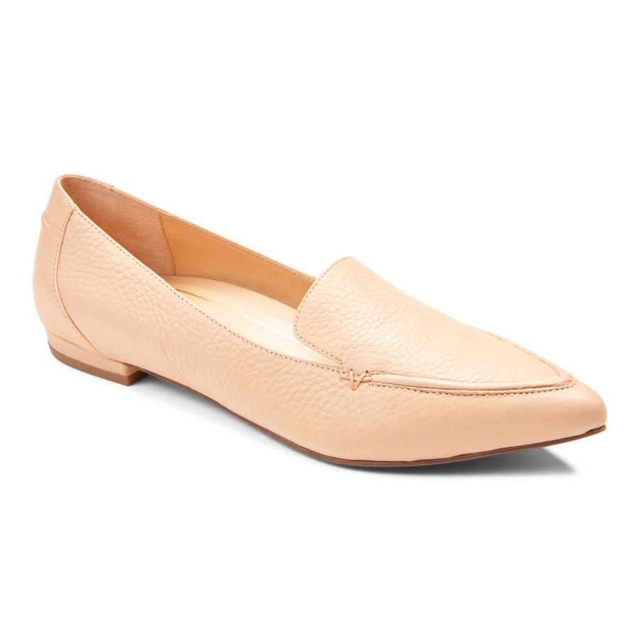 Beige Leather Vionic Noah Flat