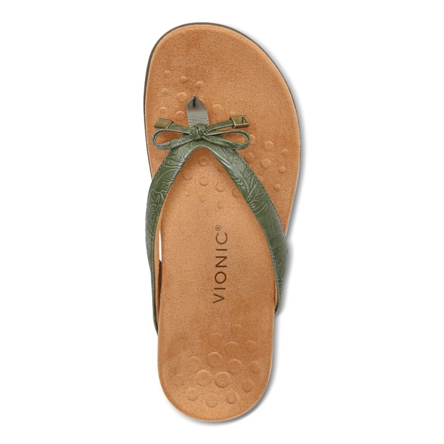 Bella Toe Post Sandal Army Green Embossed Vionic