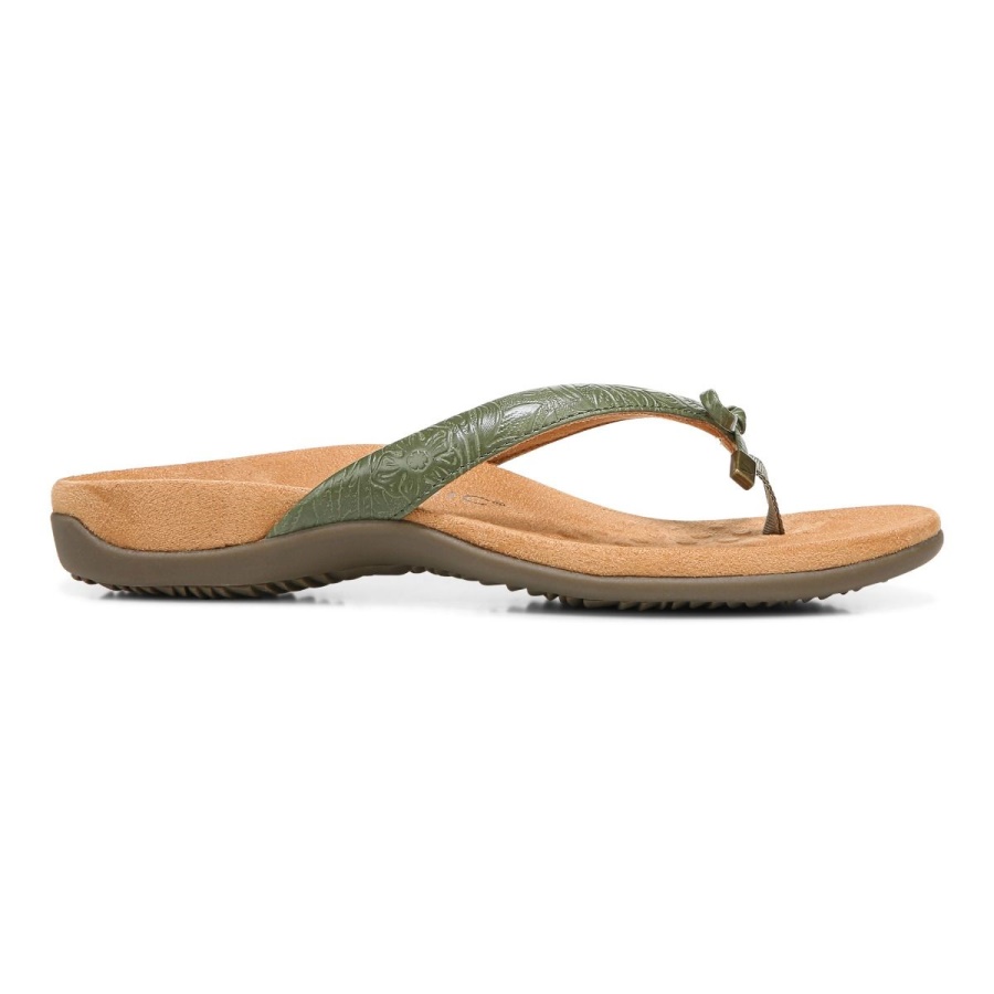 Bella Toe Post Sandal Army Green Embossed Vionic
