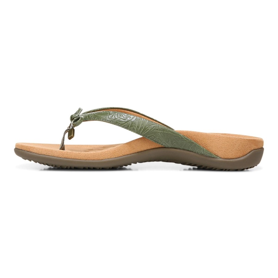 Bella Toe Post Sandal Army Green Embossed Vionic