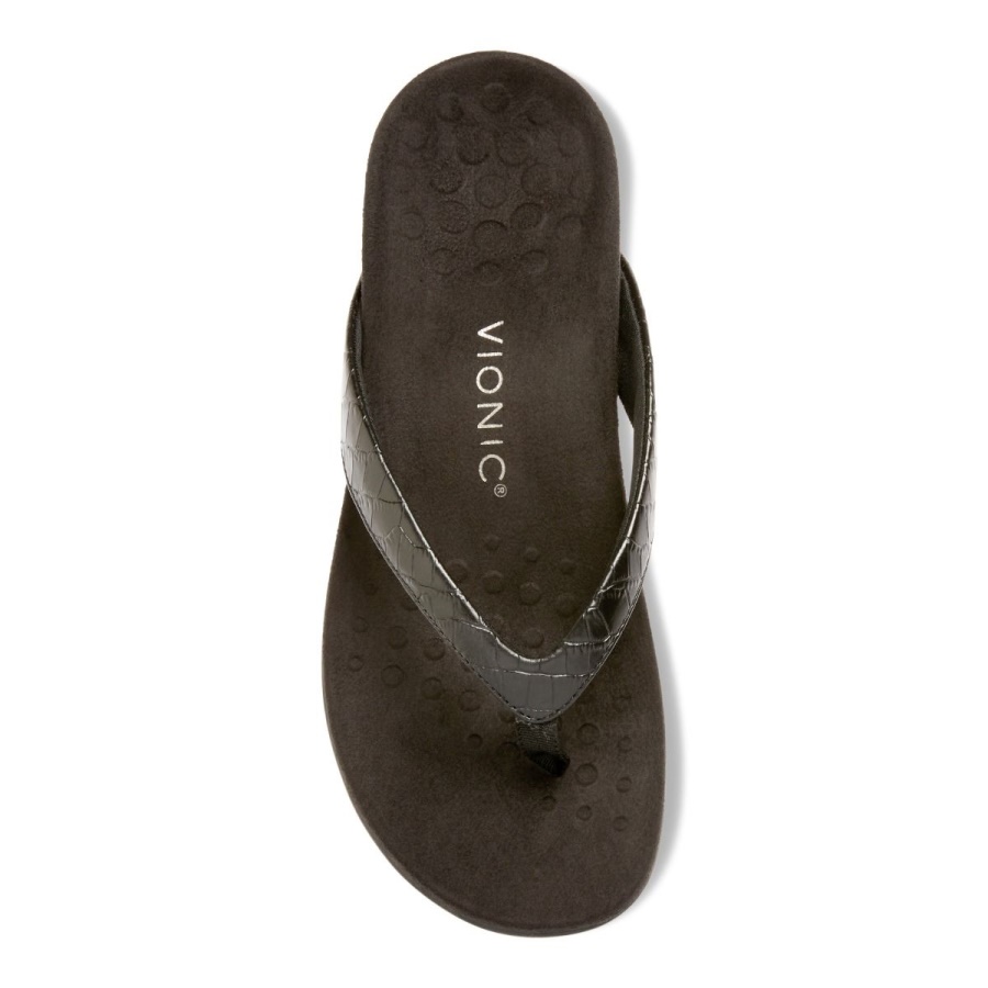 Black Croc Dillon Toe Post Sandal Vionic