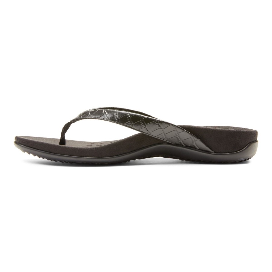 Black Croc Dillon Toe Post Sandal Vionic
