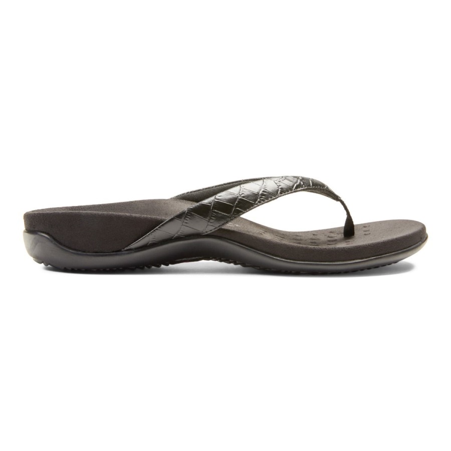 Black Croc Dillon Toe Post Sandal Vionic