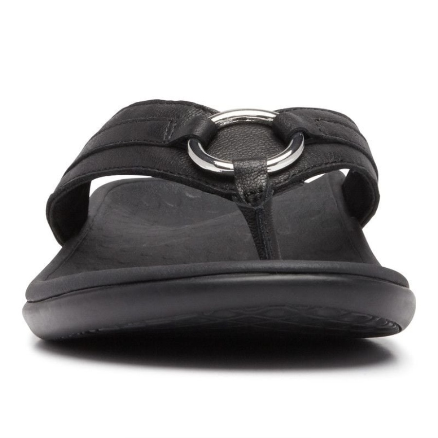 Black Leather Tide Aloe Toe Post Sandal Vionic