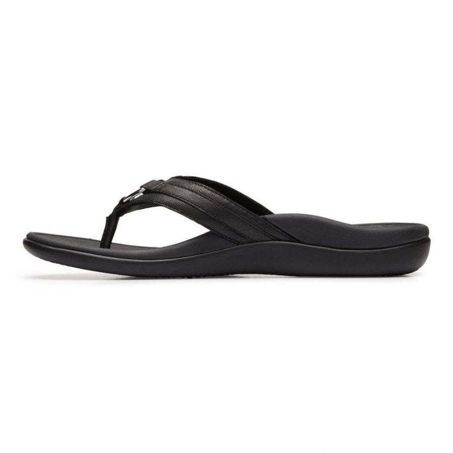 Black Leather Tide Aloe Toe Post Sandal Vionic