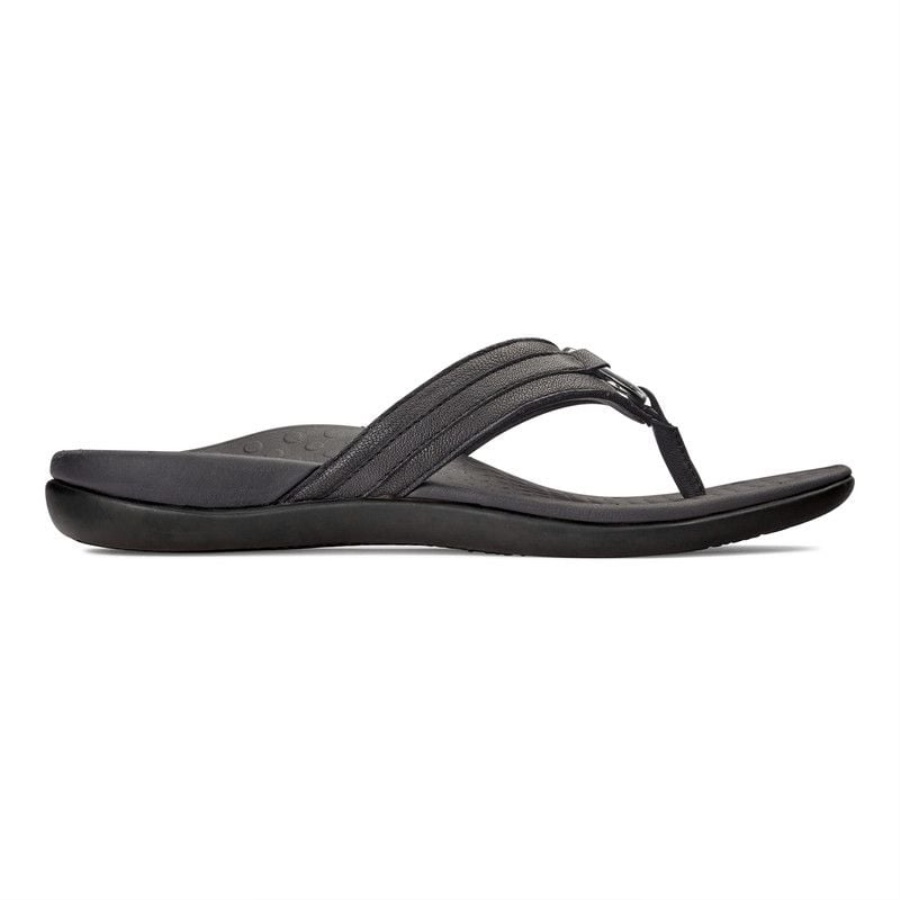 Black Leather Tide Aloe Toe Post Sandal Vionic