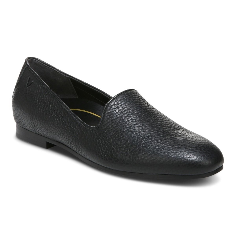 Black Tumbled Leather Willa Slip on Flat Vionic