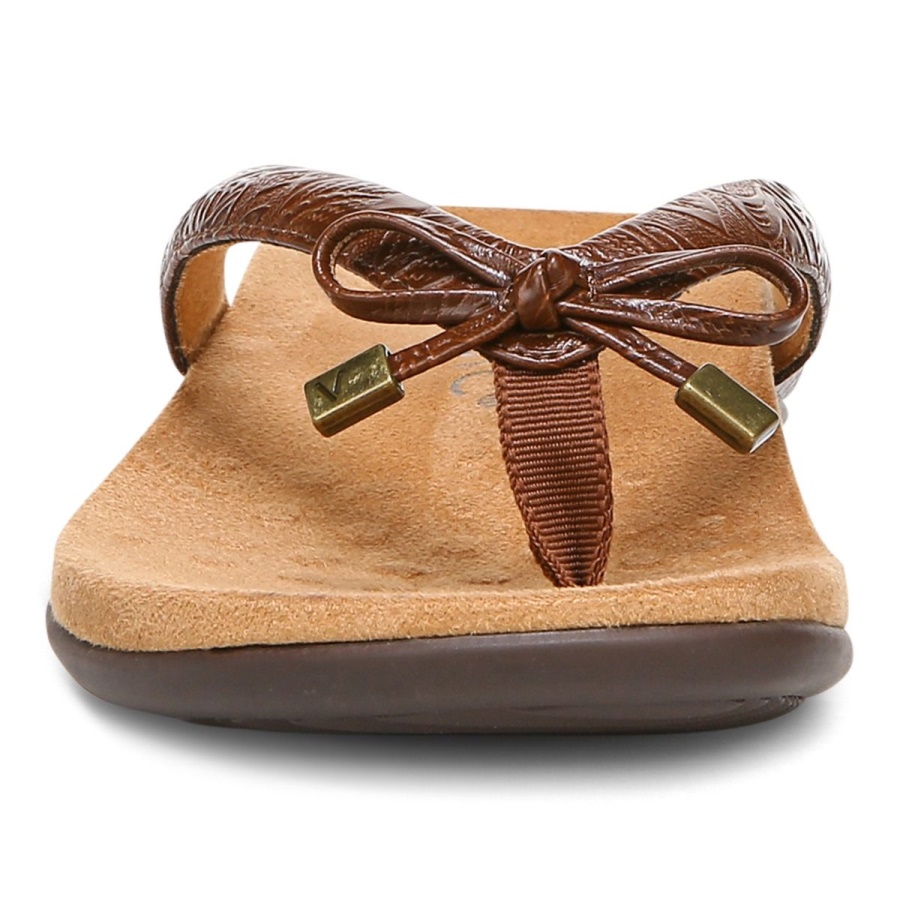 Brown Embossed Vionic Bella Toe Post Sandal