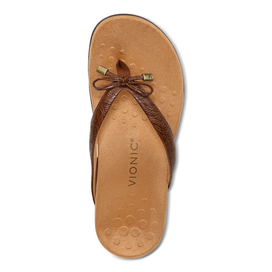 Brown Embossed Vionic Bella Toe Post Sandal