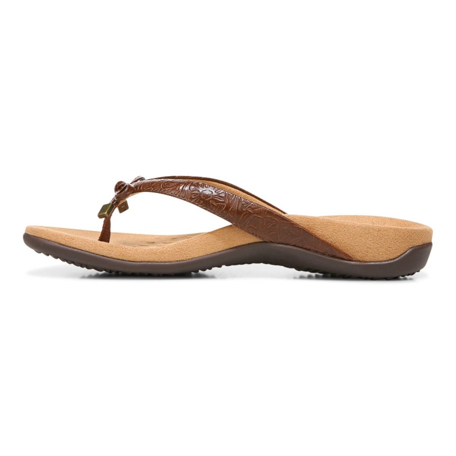 Brown Embossed Vionic Bella Toe Post Sandal