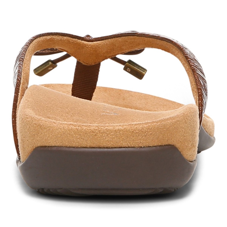 Brown Embossed Vionic Bella Toe Post Sandal