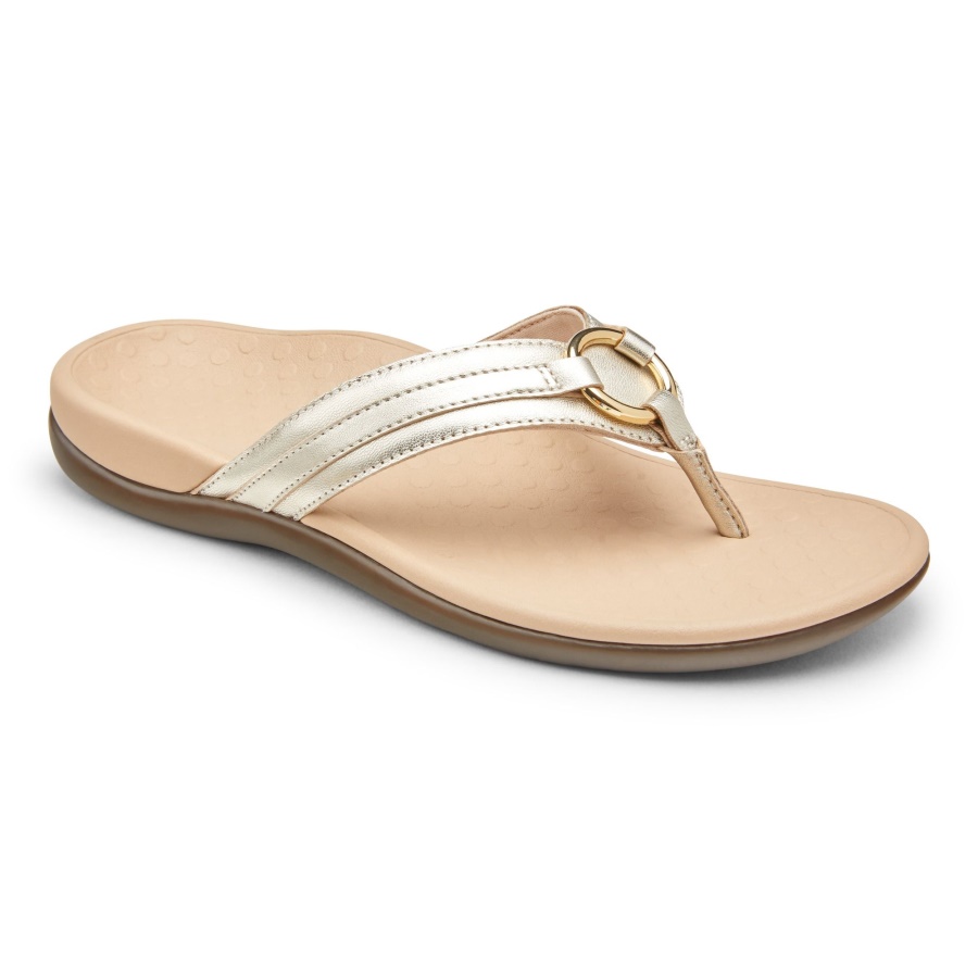 Champagne Leather Vionic Tide Aloe Toe Post Sandal