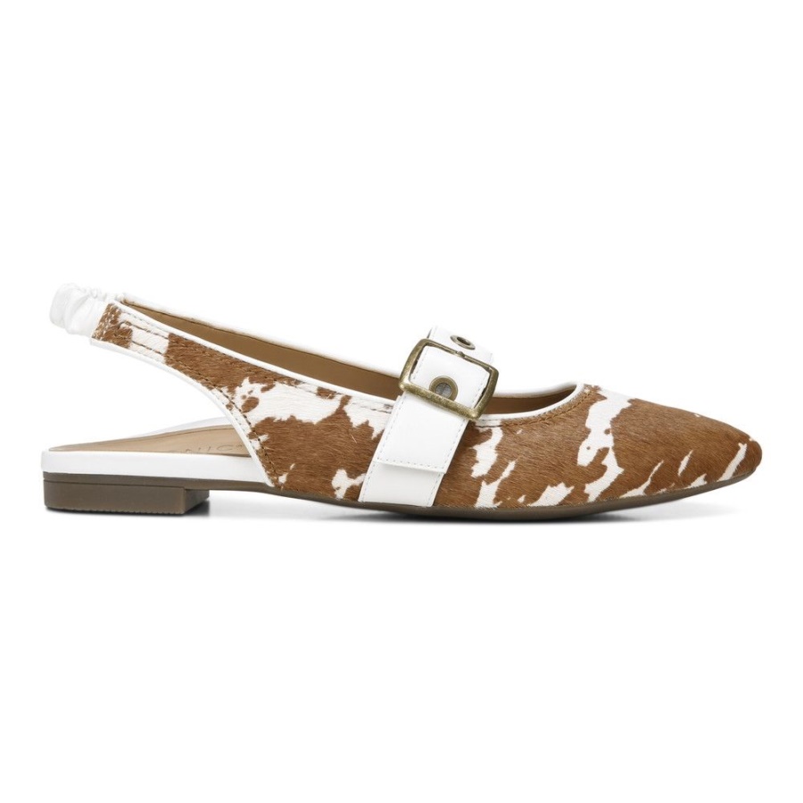 Elana Flat Vionic Brown Cow Print