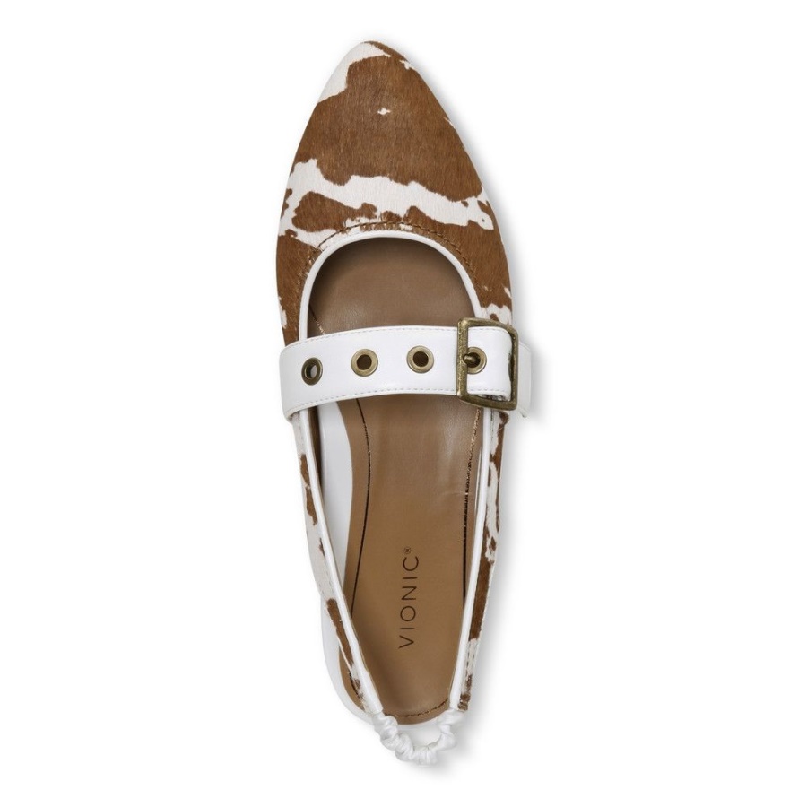 Elana Flat Vionic Brown Cow Print