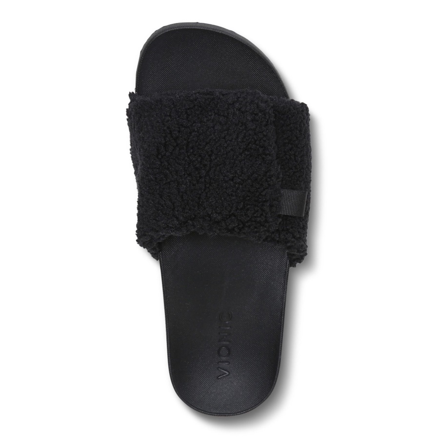 Keira Slide Sandal Vionic Black Shearling