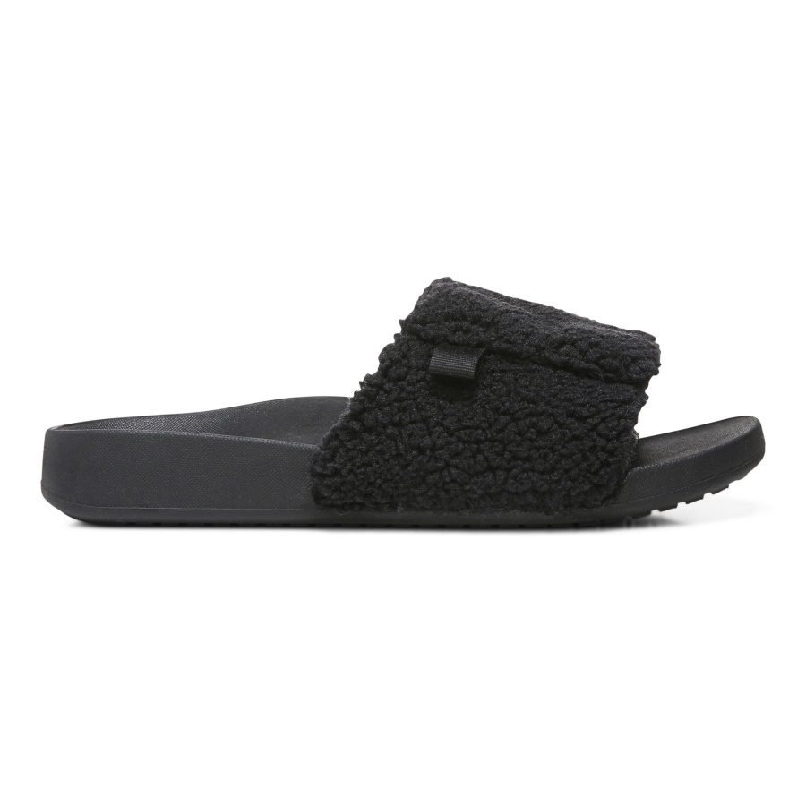 Keira Slide Sandal Vionic Black Shearling
