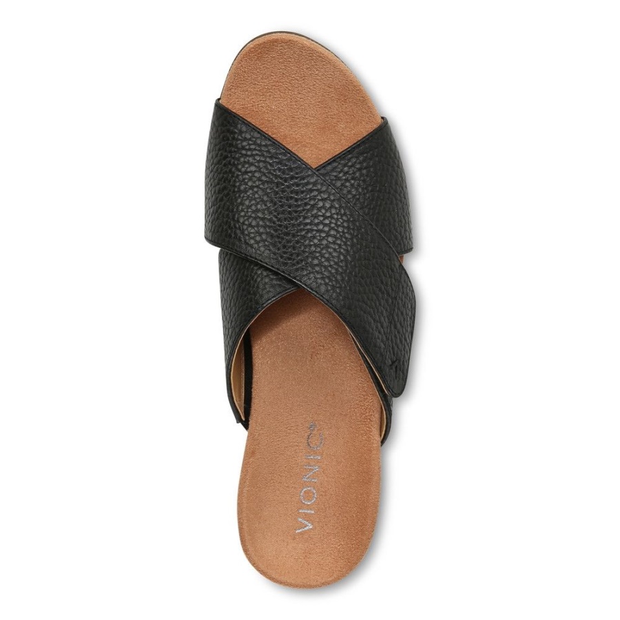 Leticia Wedge Sandal Vionic Black Leather