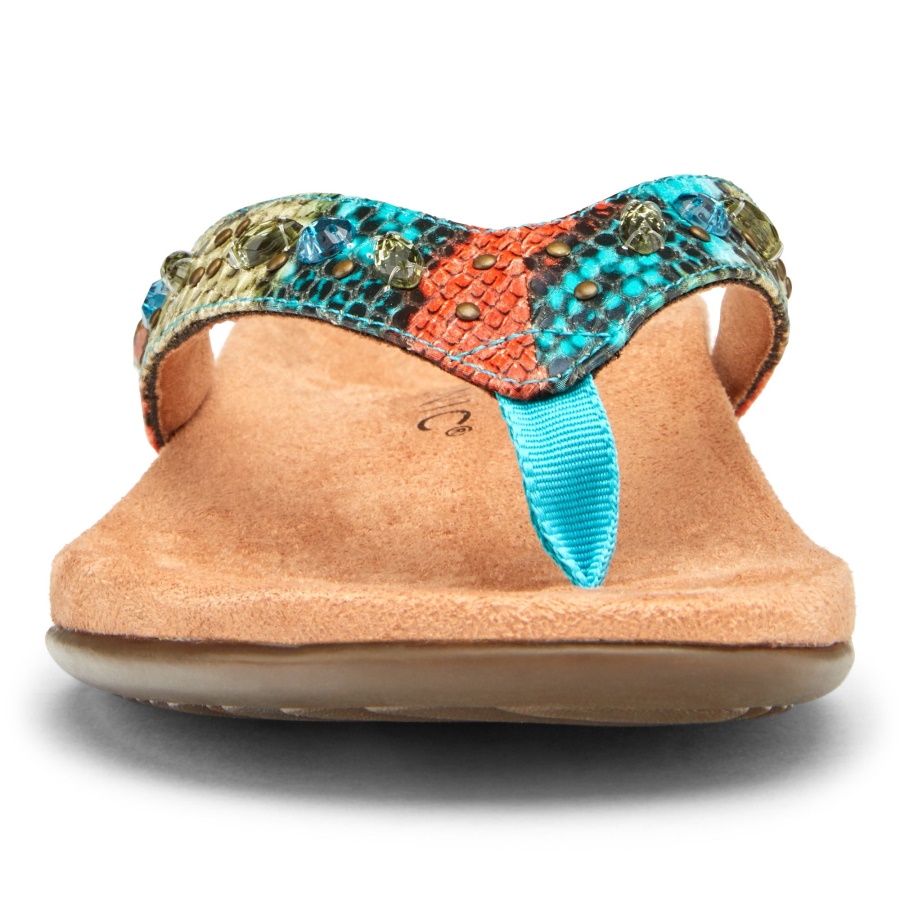 Lucia Toe Post Sandal Vionic Blue Teal Snake