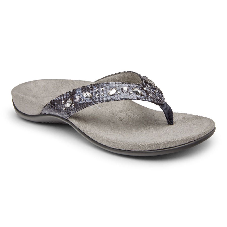 Slate Grey Snake Lucia Toe Post Sandal Vionic