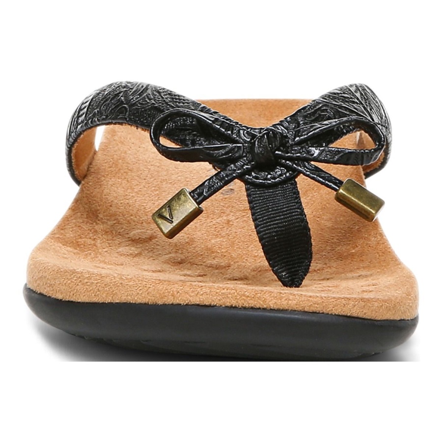 Vionic Bella Toe Post Sandal Black Embossed