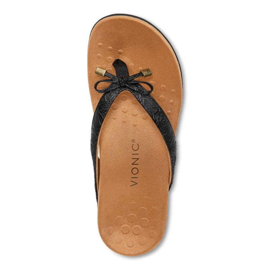 Vionic Bella Toe Post Sandal Black Embossed