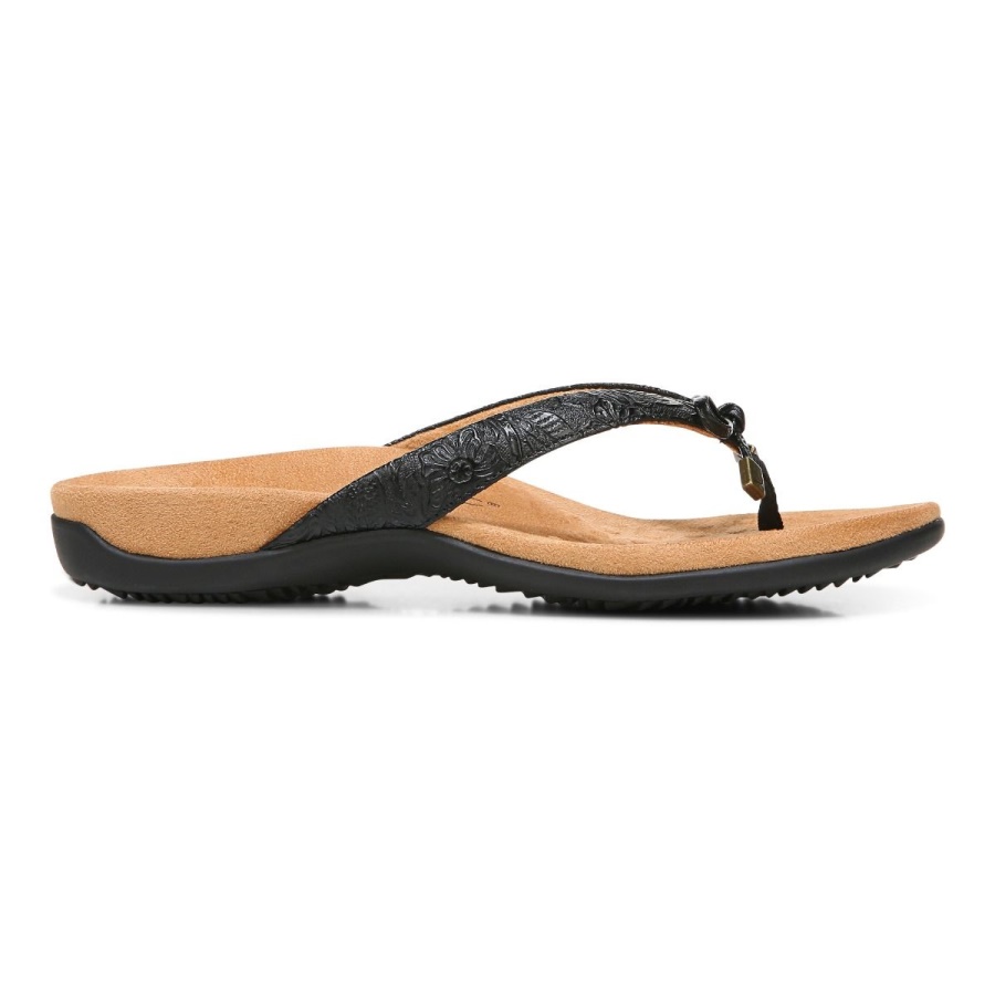 Vionic Bella Toe Post Sandal Black Embossed
