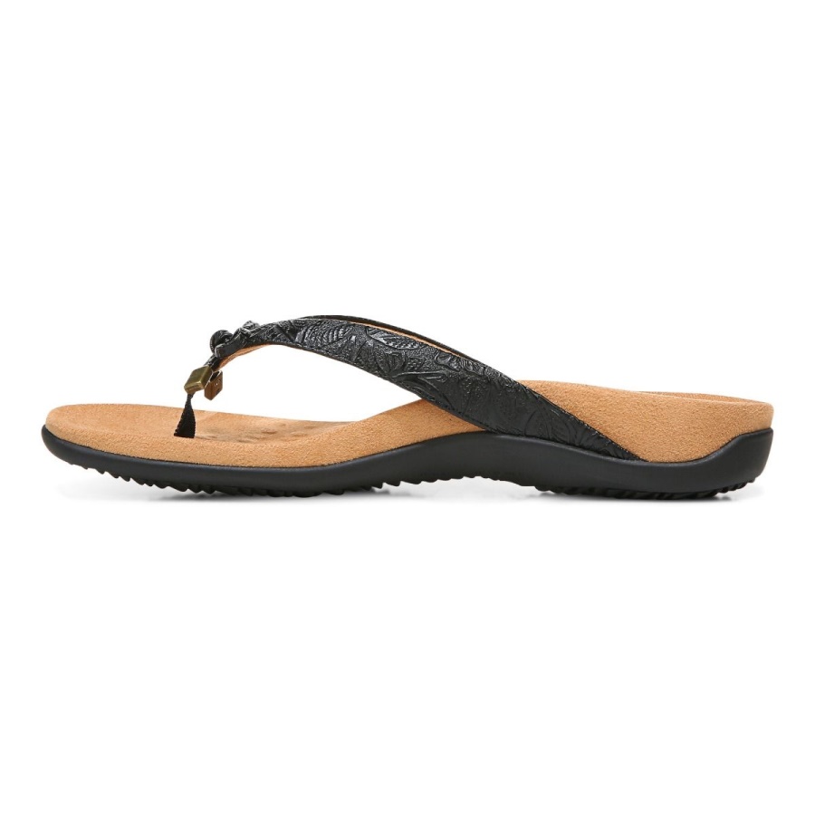 Vionic Bella Toe Post Sandal Black Embossed