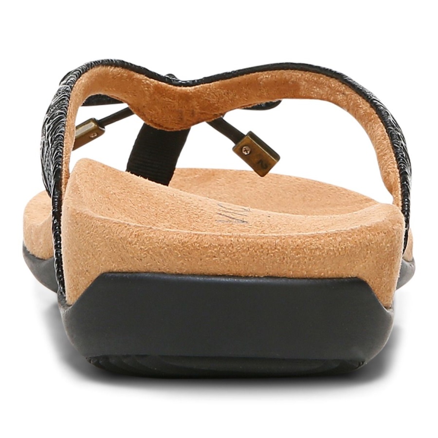Vionic Bella Toe Post Sandal Black Embossed