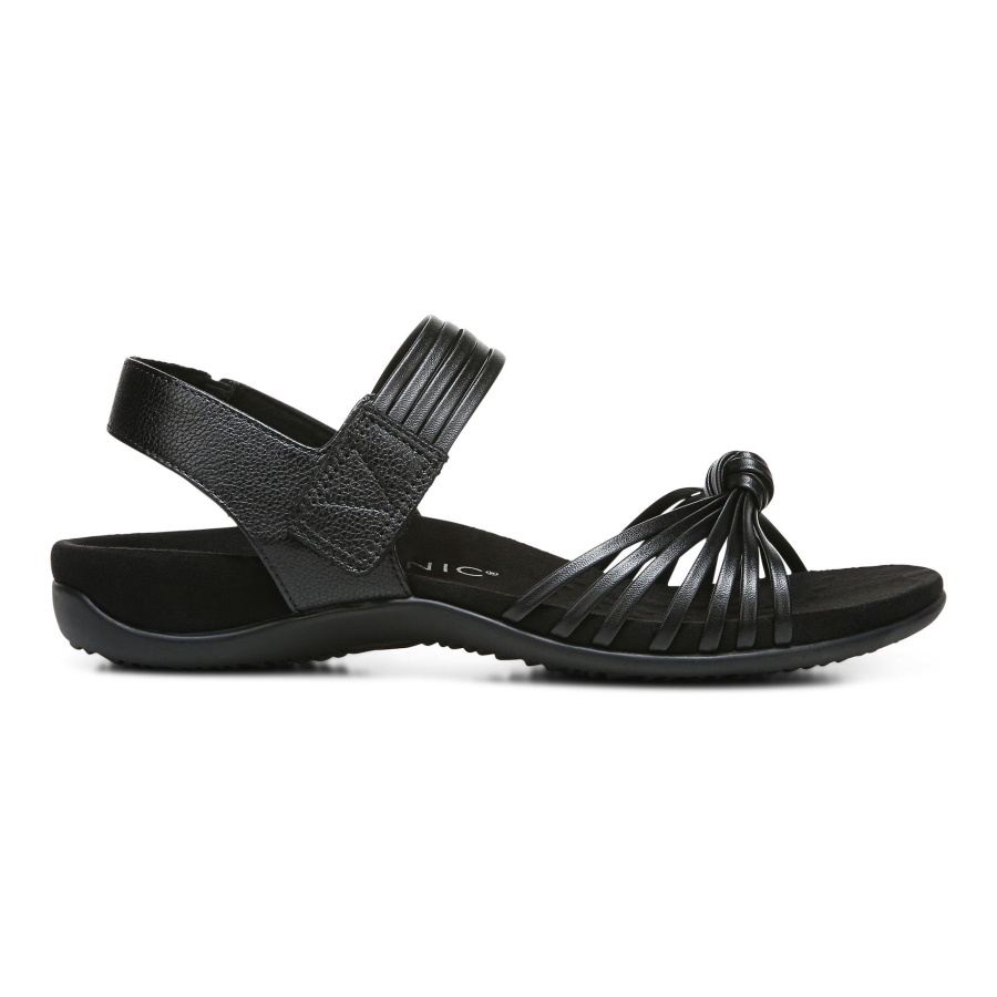 Vionic Black Leather Talulah Quarter Strap Sandal