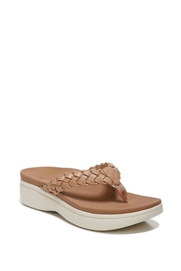 Vionic Kenji Brown Thong Wedge Sandals