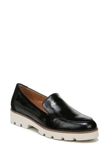 Vionic Kensley Black Crinkle Patent Slip On Shoes
