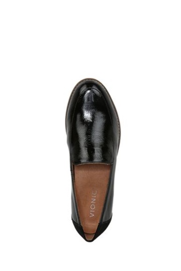 Vionic Kensley Black Crinkle Patent Slip On Shoes