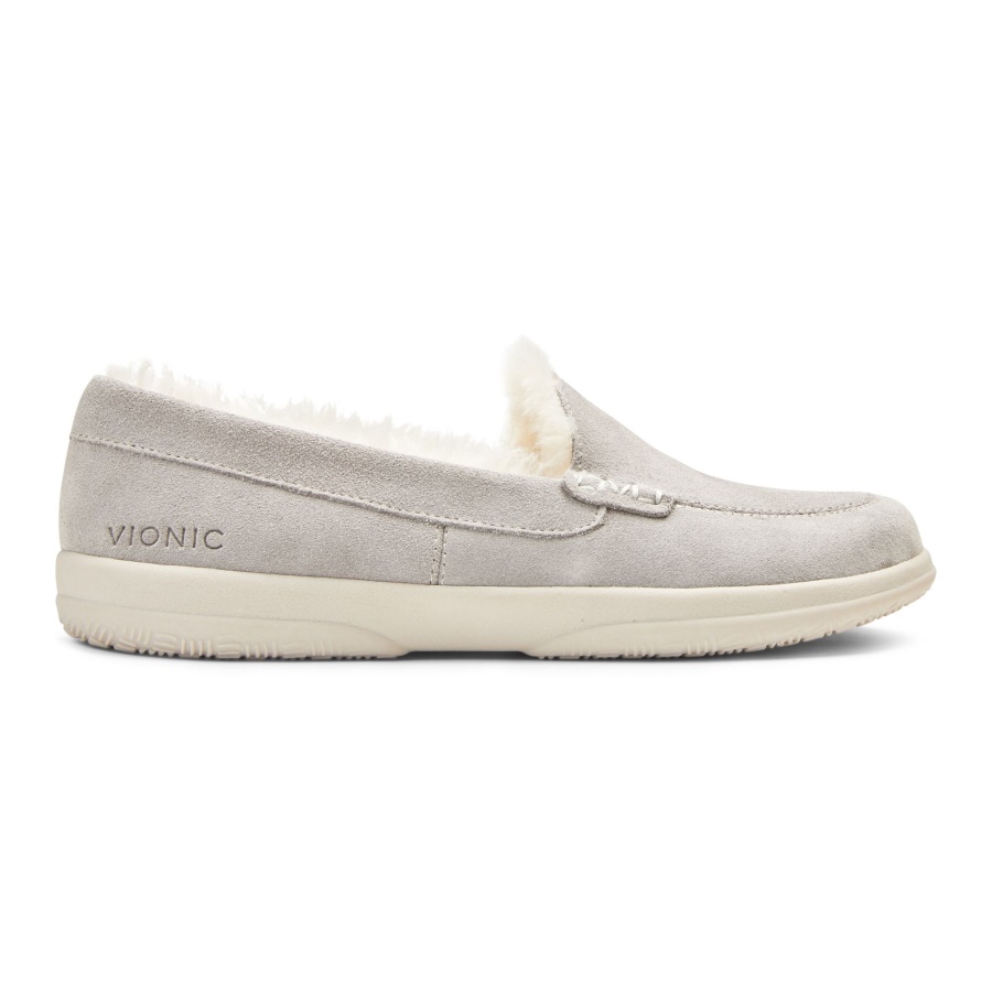 Vionic Light Grey Suede Lynez Slipper