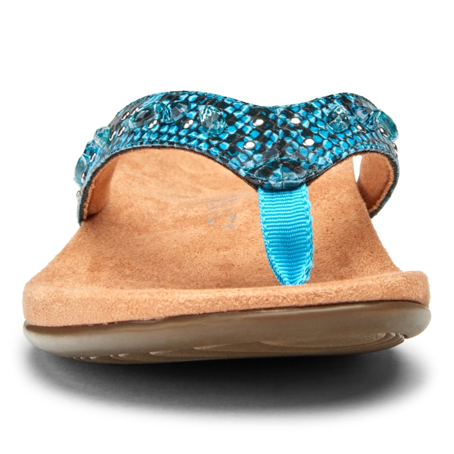 Vionic Lucia Toe Post Sandal Aqua Snake