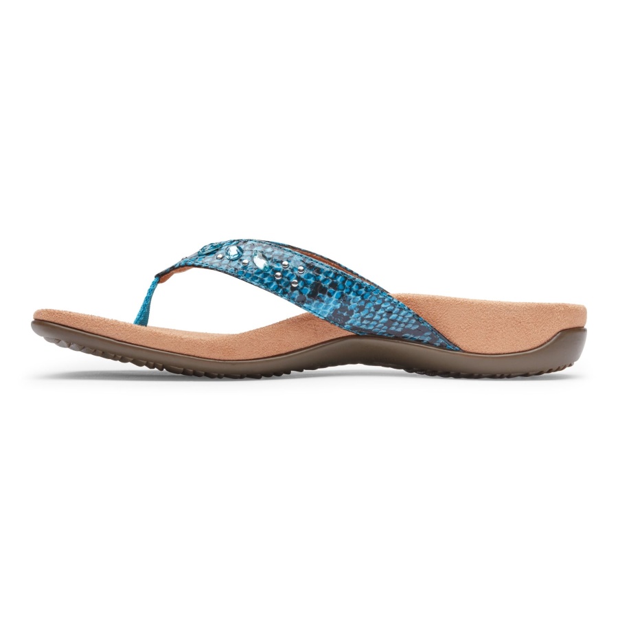 Vionic Lucia Toe Post Sandal Aqua Snake