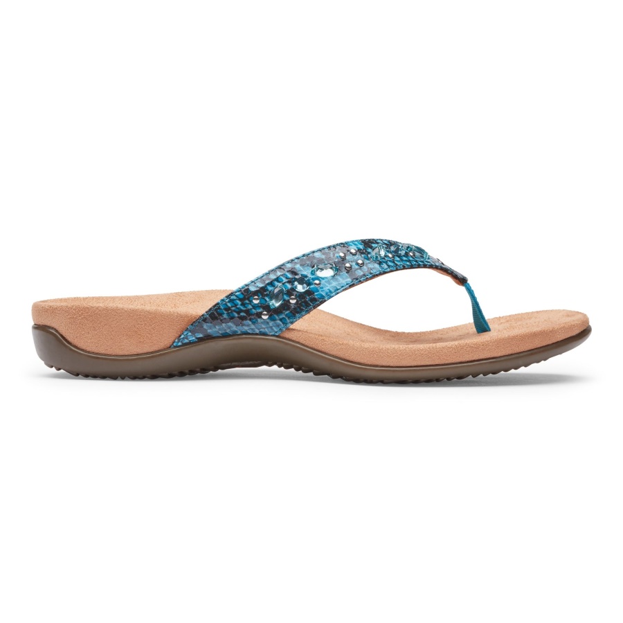 Vionic Lucia Toe Post Sandal Aqua Snake