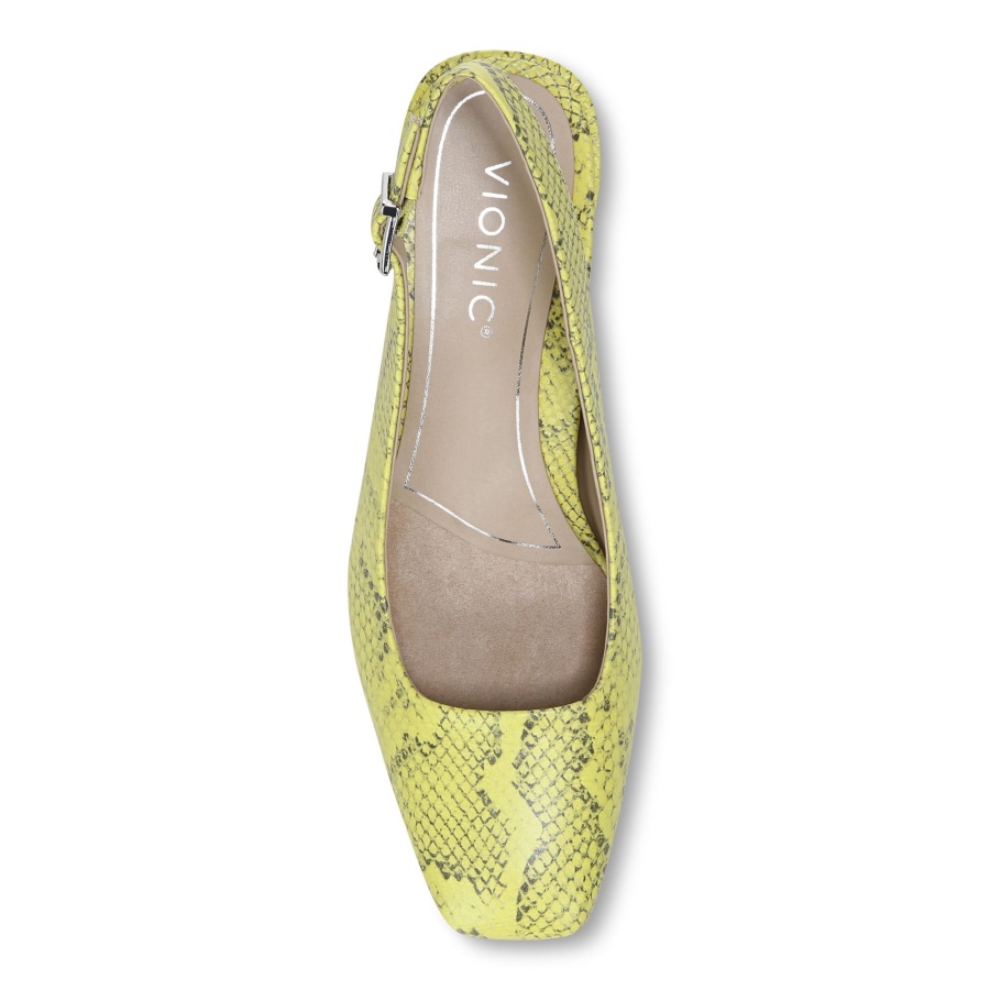 Vionic Nola Block Heel Neon Lemon Snake