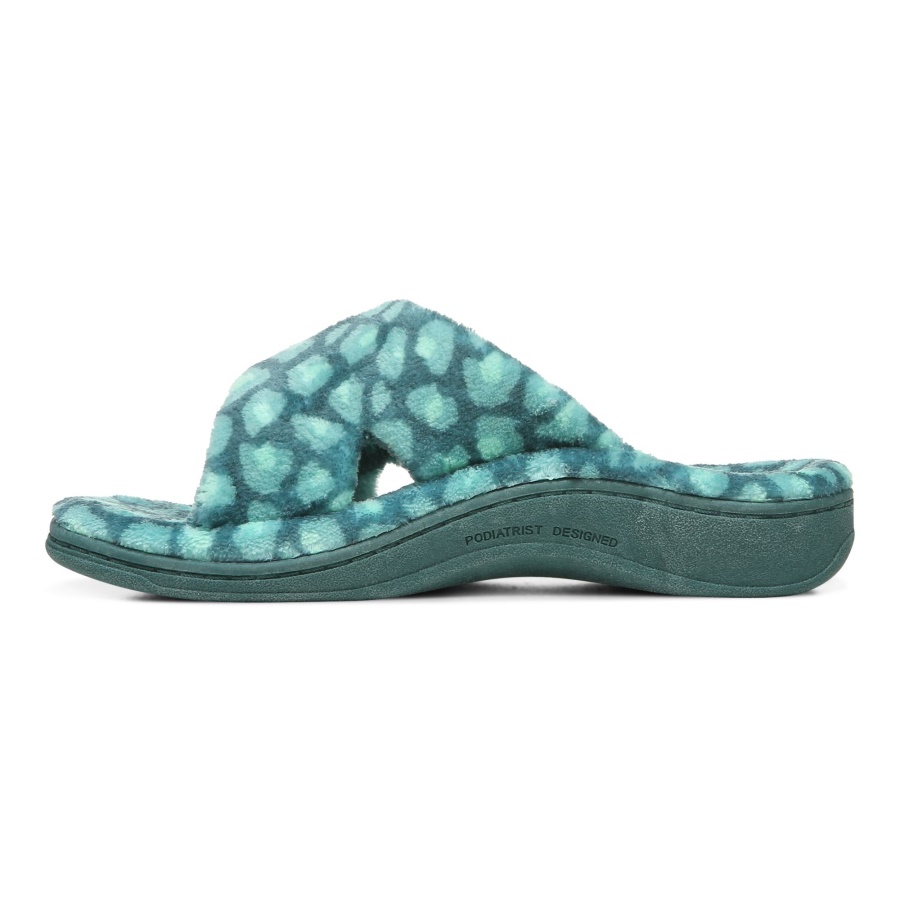 Vionic Posy Green Leopard Relax Slippers