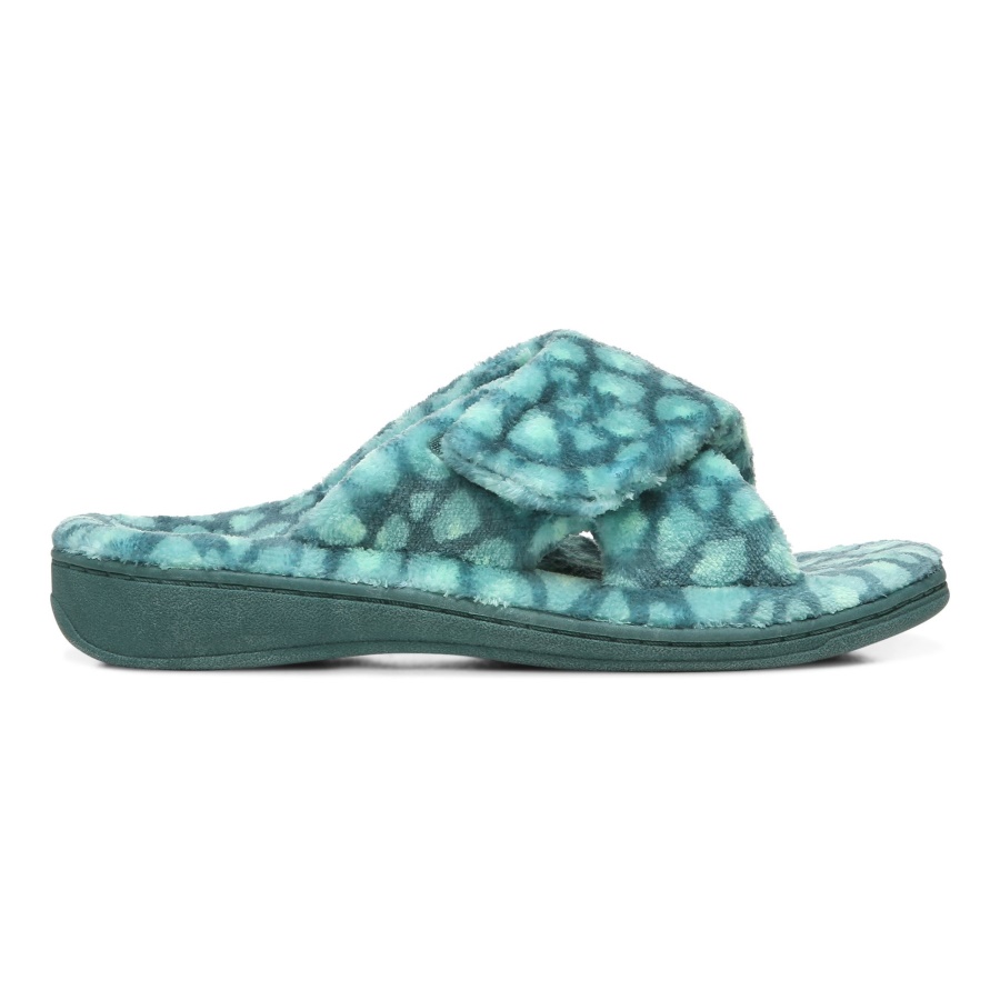 Vionic Posy Green Leopard Relax Slippers