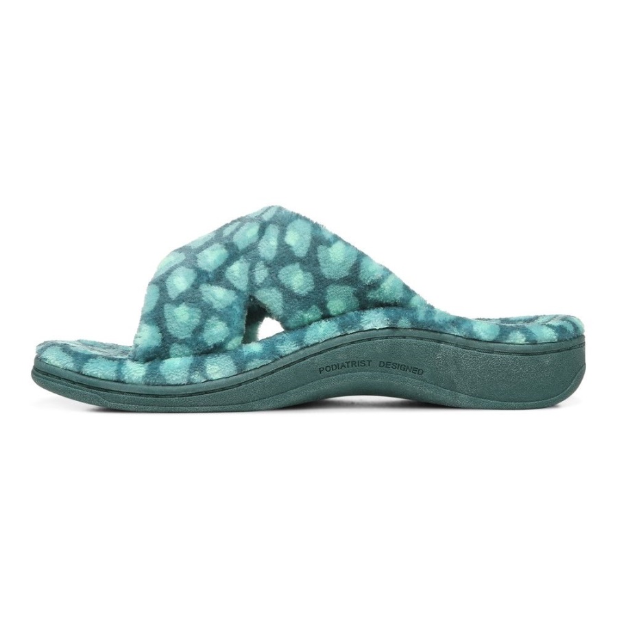 Vionic Relax Slipper Posy Green Leopard