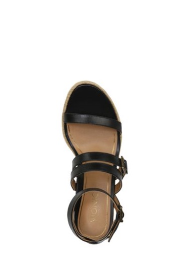 Vionic Sabina Black Leather Ankle Strap Sandals