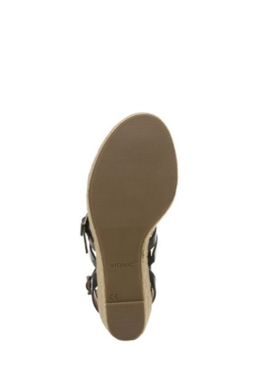 Vionic Sabina Black Leather Ankle Strap Sandals