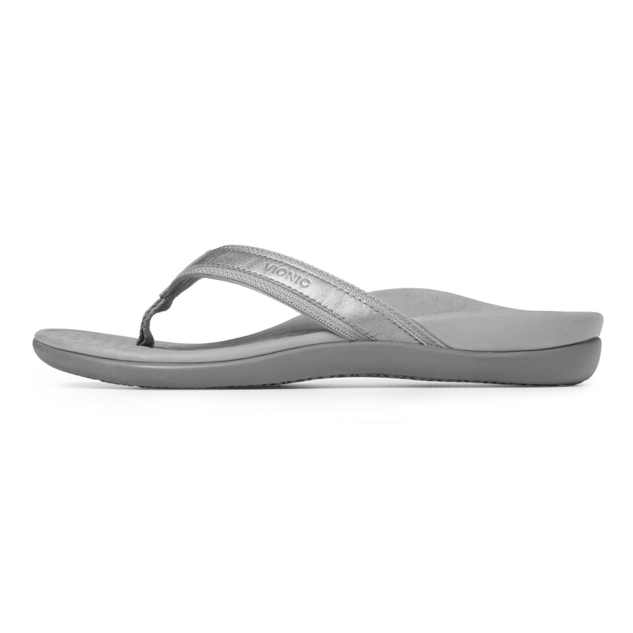 Vionic Tide II Toe Post Sandal Pewter Metallic