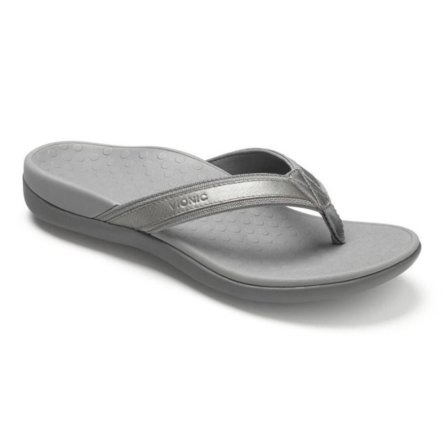 Vionic Tide II Toe Post Sandal Pewter Metallic