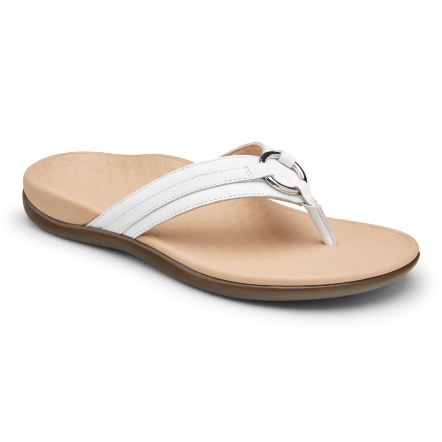 Vionic White Leather Tide Aloe Toe Post Sandal
