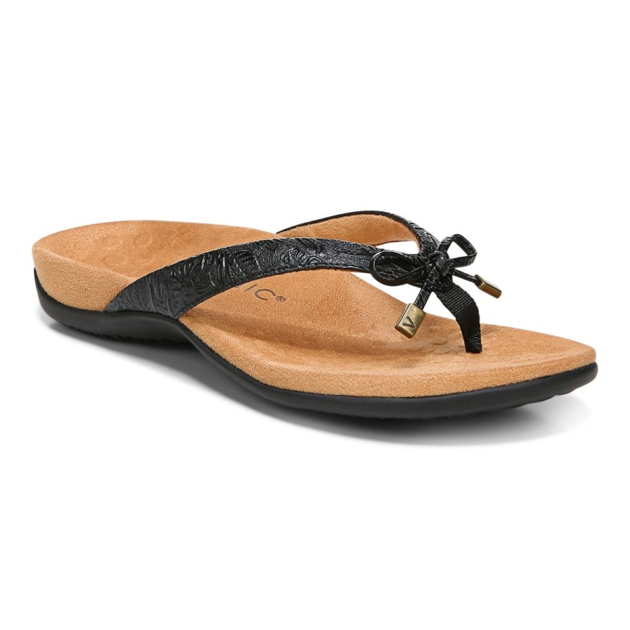 Vionic Bella Toe Post Sandal Black Embossed